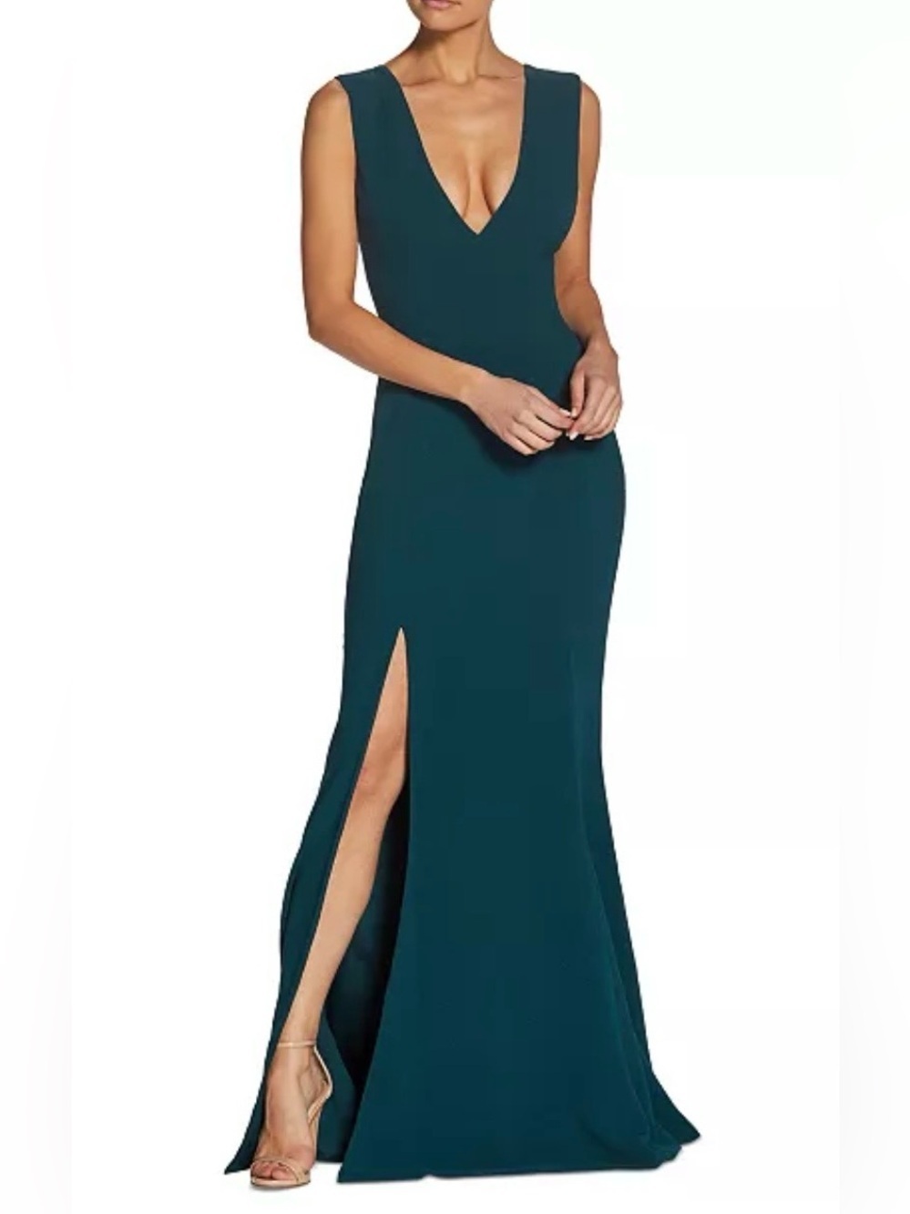 Dress the Population Sandra V-Neck Gown in Pine
